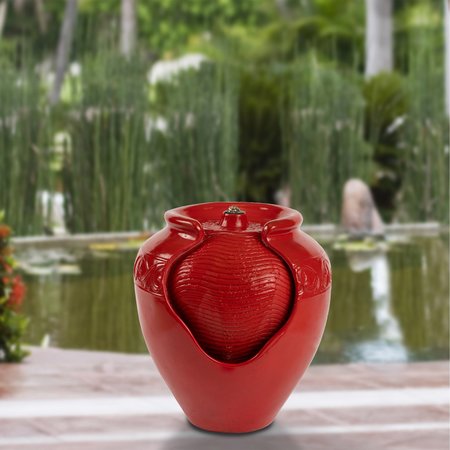 PURE GARDEN Outdoor Jar Water Fountain with Electric Pump and LED Light, Red 50-LG1185